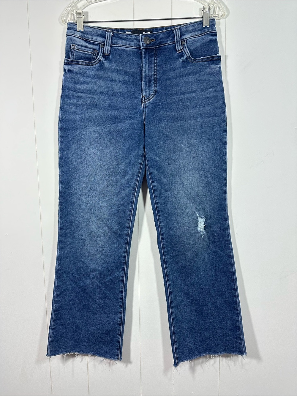 Kut from the Kloth Sz 6 Kelsey Fab Ab Ankle Flare Jeans High Rise Raw Hem Denim